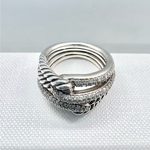 David Yurman Sterling Silver Double Loop Labyrinth Diamond Ring - Picture 3 of 15